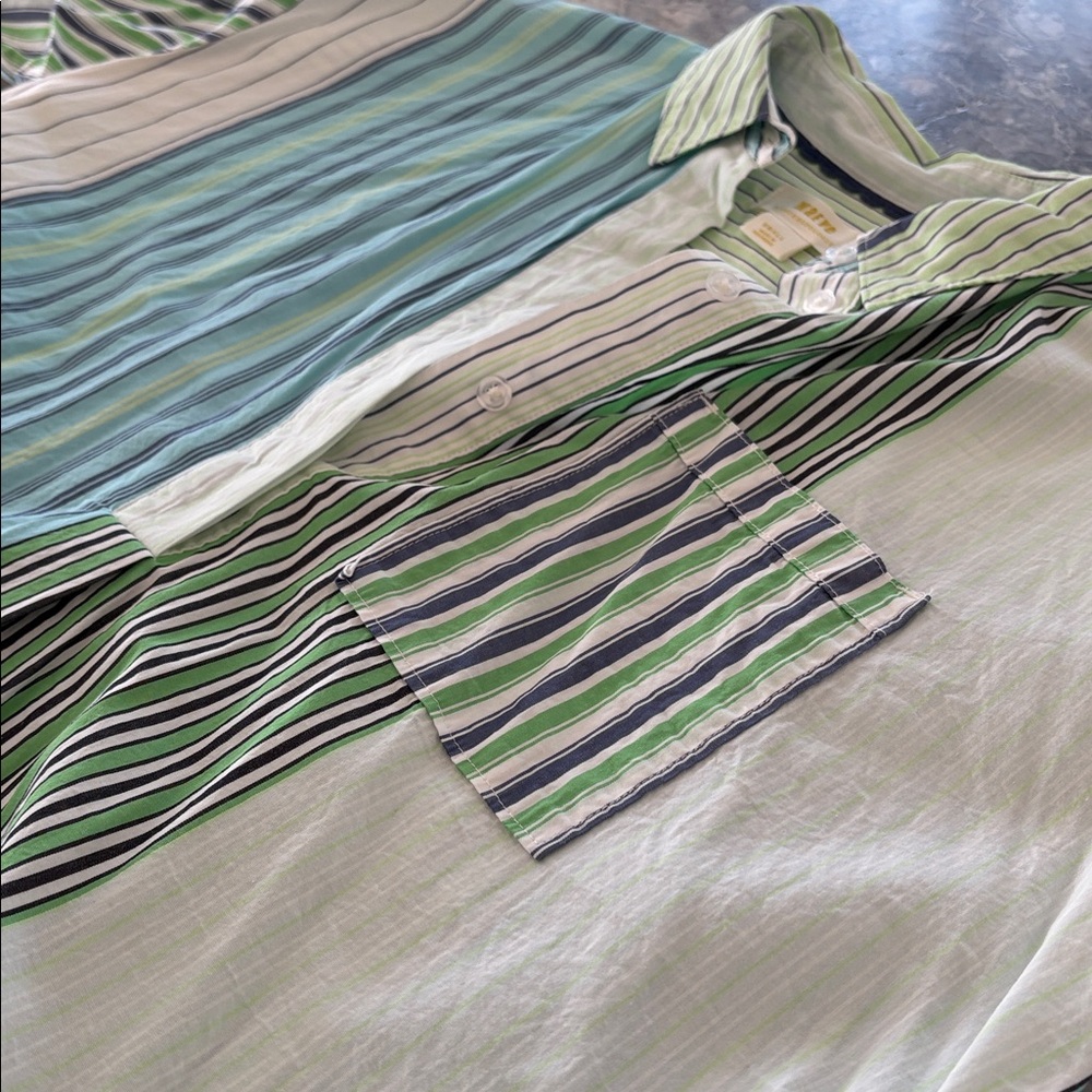 Maeve by Anthropologie Striped Shirt in Light Green, Navy & White - Picture 5 of 9